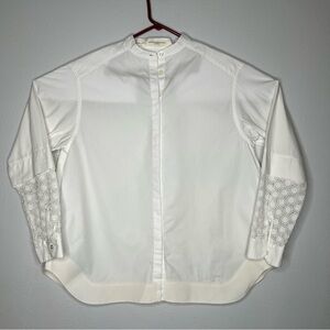 Aquilano Rimondi White Button Down Blouse Lace Artsy Sophisticated Career